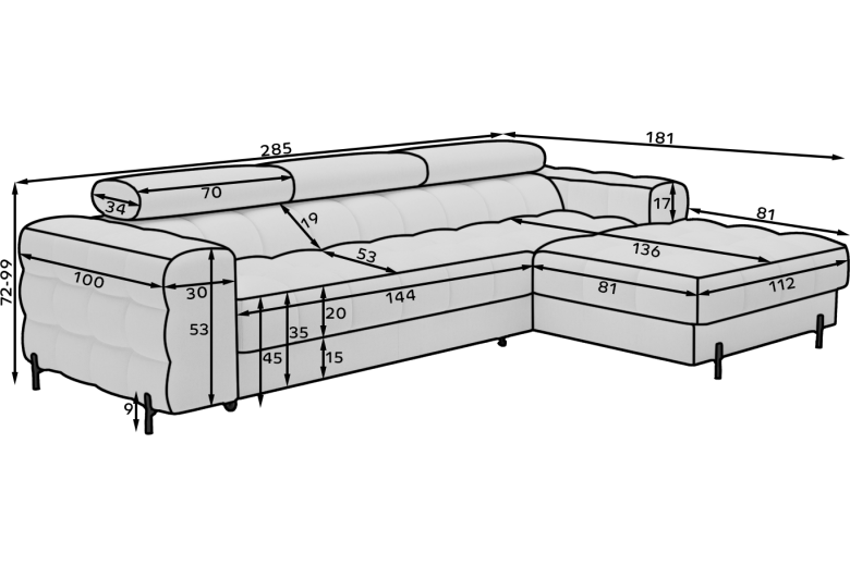 Corner sofa - Felro (Pull-out bed with storage box)