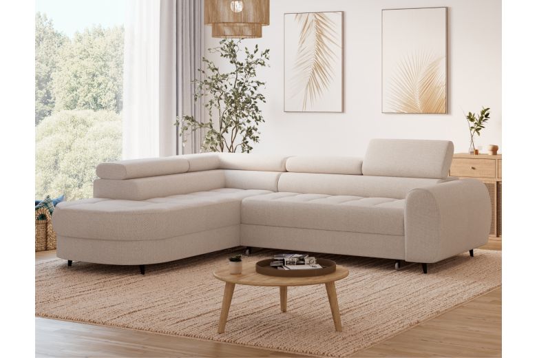 Vesteria corner sofa with sleeping function and storage compartment