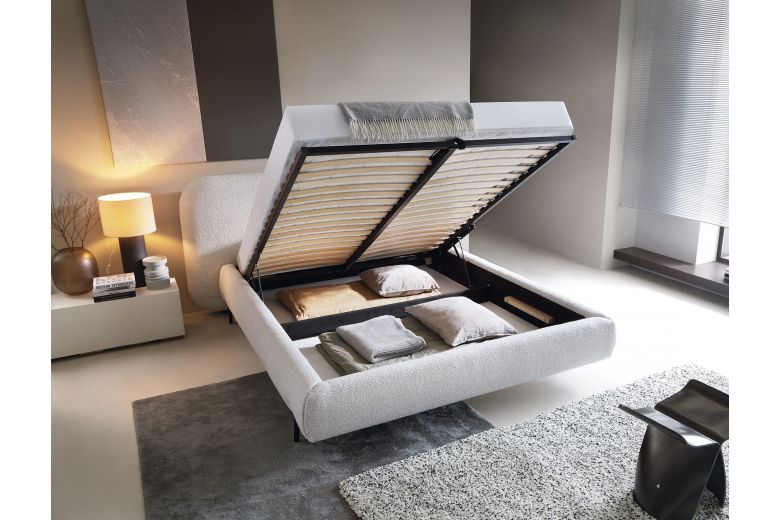 Upholstered bed - Bed Pointt,  metal frame, gas lift, bedding box (Pull-out bed with storage box)