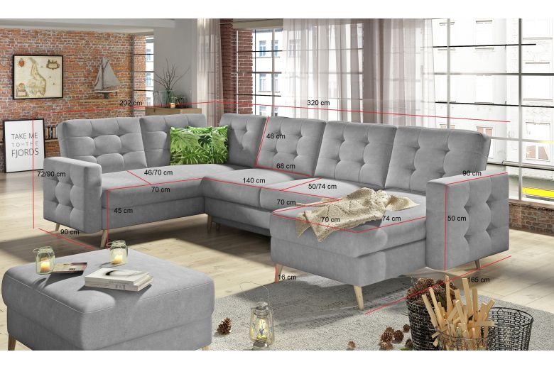 U shape sofa - Asgard U-P (Pull-out with storage box)