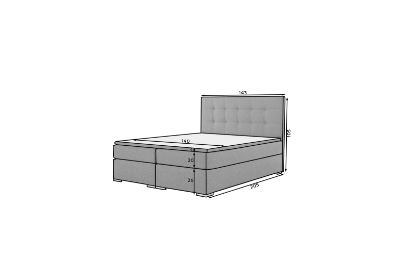 Boxspring bed 140x200 - Inez (Pull-out bed)