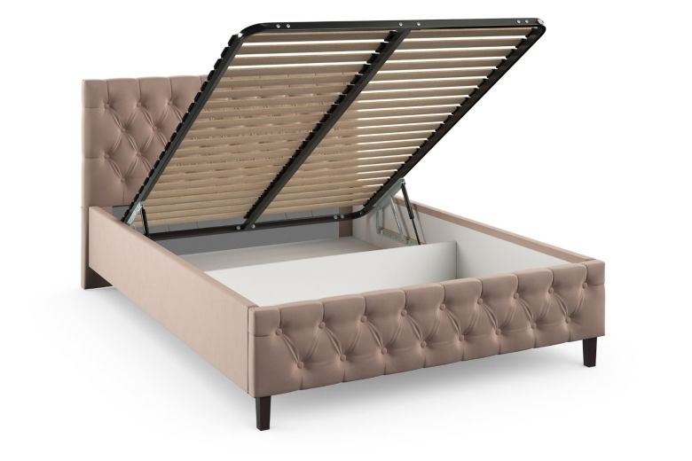 Upholstered bed 140x200 - Westhampton with bed slat (With storage box)