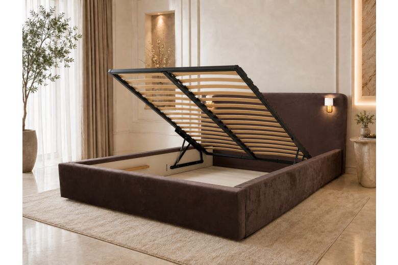 Upholstered bed 160x200 - Light (With storage box)