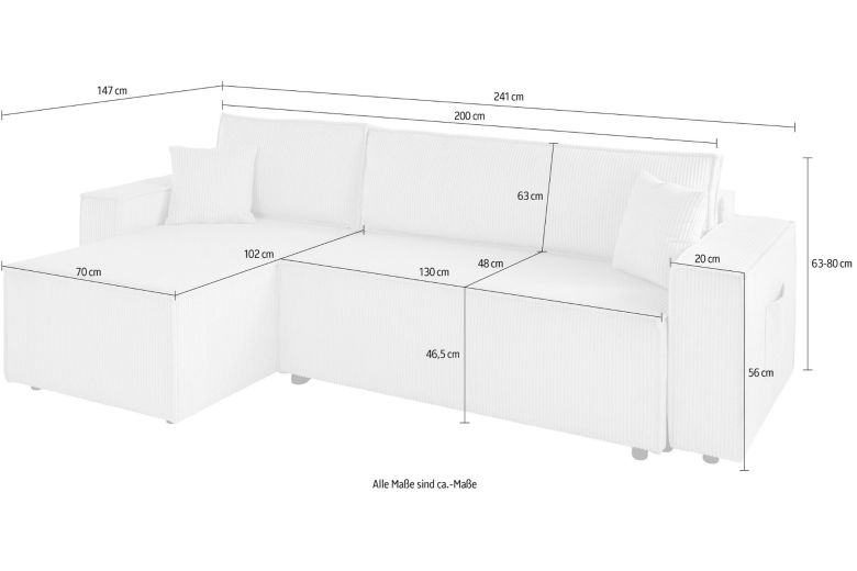 Corner sofa - Cassi (Pull-out bed with storage box)