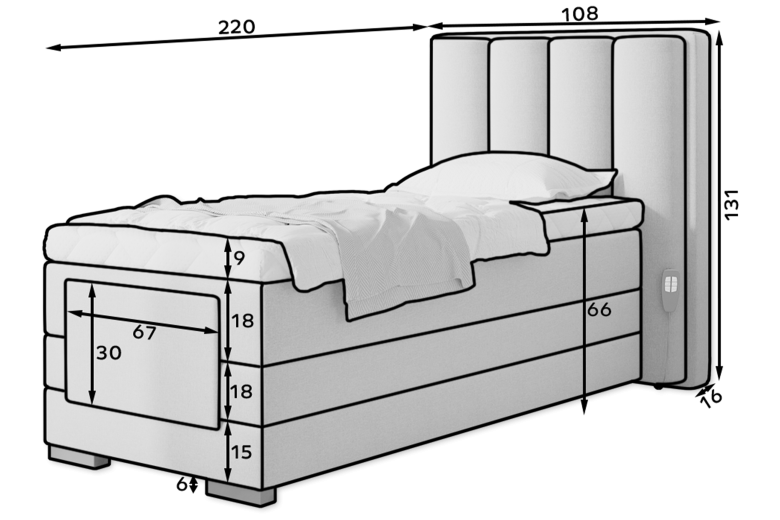 Boxspring bed 90x200 - Veros 90x200 (Pull-out bed)