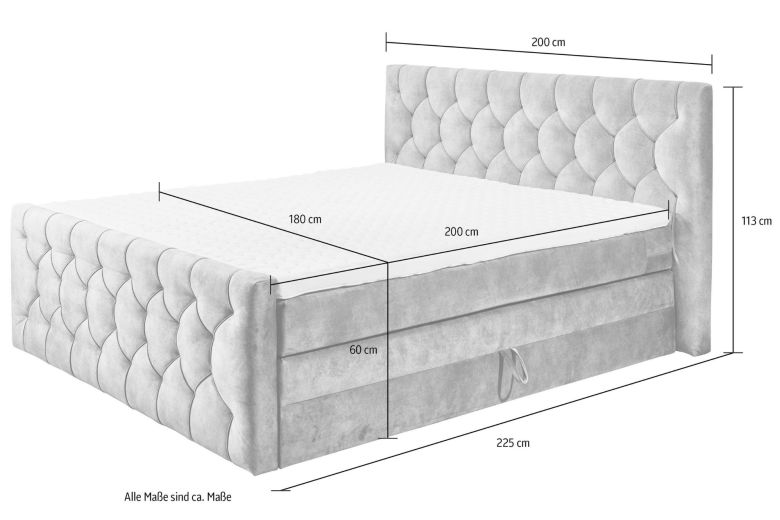 Boxspring bed 180x200 - Cashfield (With storage box)