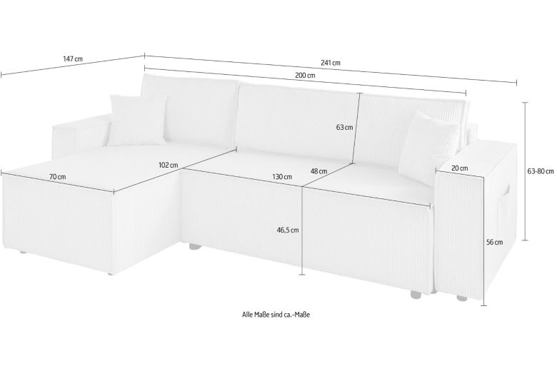 Corner sofa - Cassi (Pull-out with storage box)