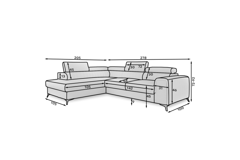 Corner sofa - Laurence (Pull-out with storage box)