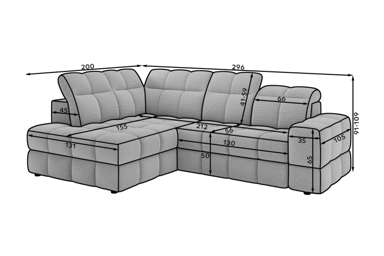 Bronon corner sofa with sleeping function and storage compartment