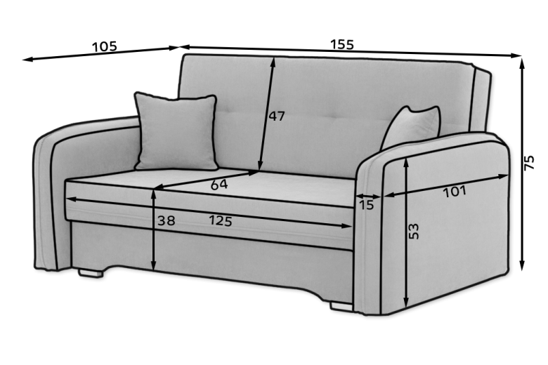Раскладной диван - Laine 3-seater (Pаскладной с ящиком для белья)