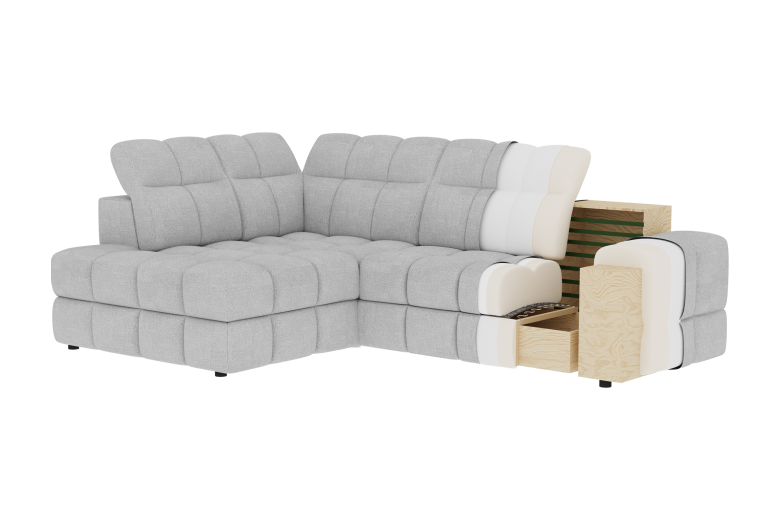 Bronon corner sofa with sleeping function and storage compartment