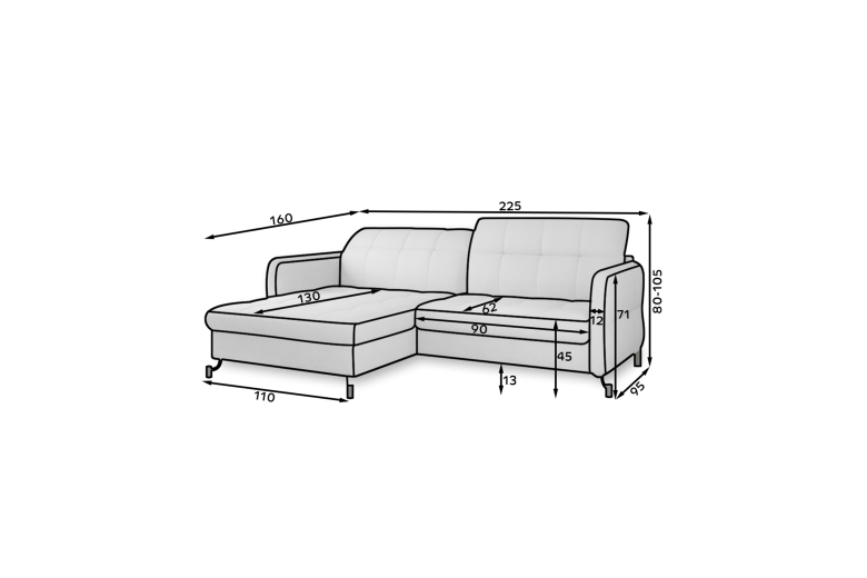 Corner sofa - Lorelle (Pull-out bed with storage box)