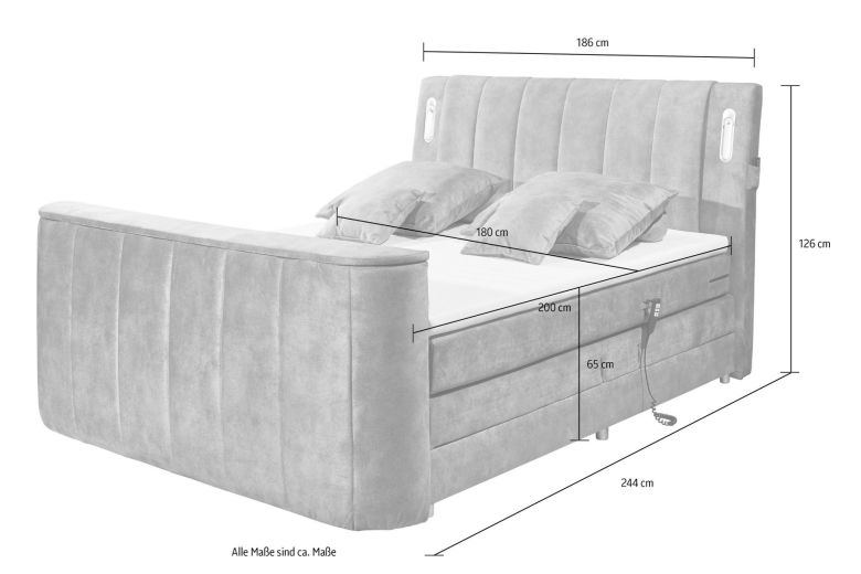 Boxspring bed 180x200 - Dallas - includes motorized TV mount suitable for TVs up to 40 inches