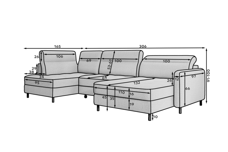 U shape sofa - Berrto (Pull-out bed with storage box) U shape sofa - Berrto (Pull-out bed with storage box)