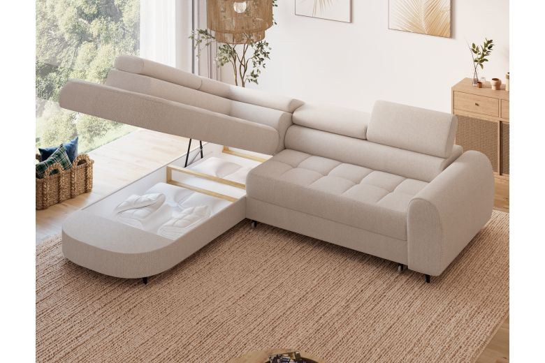Vesteria corner sofa with sleeping function and storage compartment