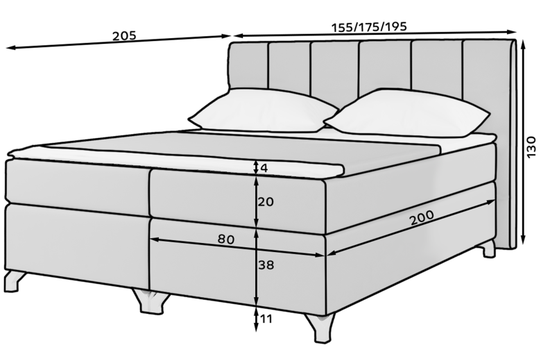 Boxspring bed 140x200 - Basilio (Pull-out bed with storage box)