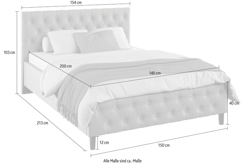 Upholstered bed 140x200 - Westhampton with bed slat (With storage box)