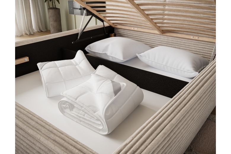 Upholstered bed - Bed Pesillo wooden frame, spring lift, storage container (Pull-out bed with storage box)