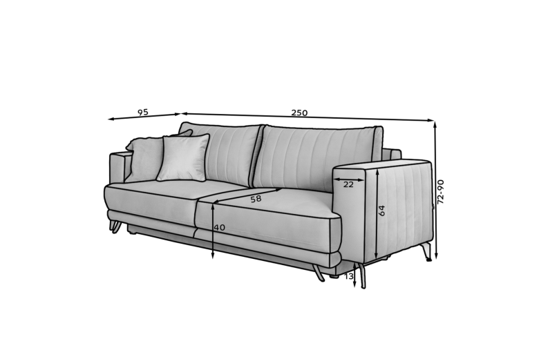 3 seat sofa - Elise (Pull-out bed with storage box)