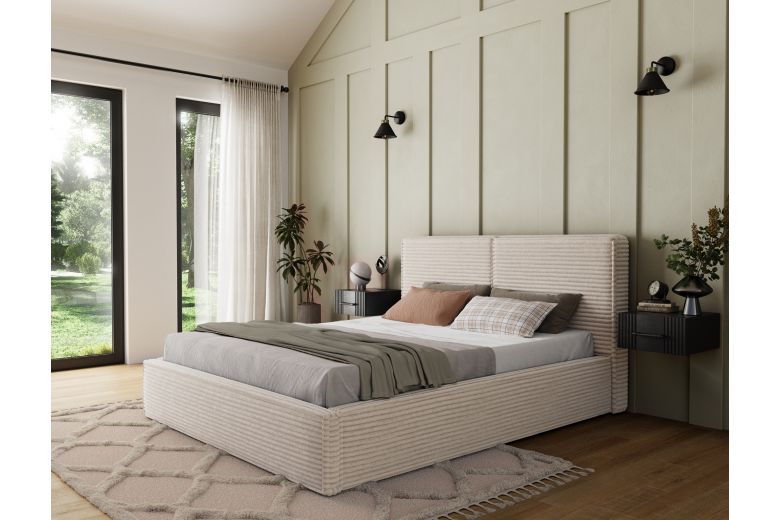 Upholstered bed - Bed Pesillo metal frame, gas lift, storage container (Pull-out bed with storage box)