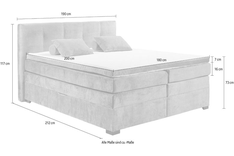 Boxspring bed 180x200 - Fanes (With storage box)