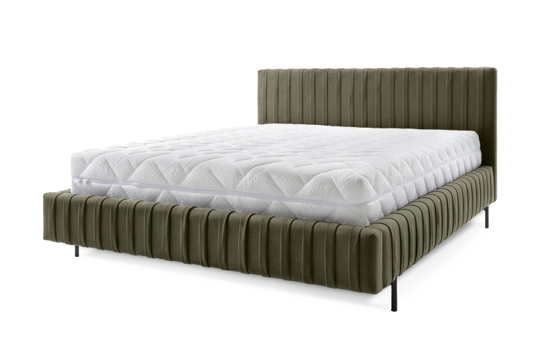 Upholstered bed - Bed Plissa, metal frame, gas lift, bedding box (Pull-out bed with storage box)
