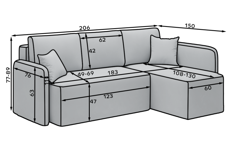 Угловой диван - Hadson (Pаскладной с ящиком для белья) Угловой диван - Hadson (Pаскладной с ящиком для белья)