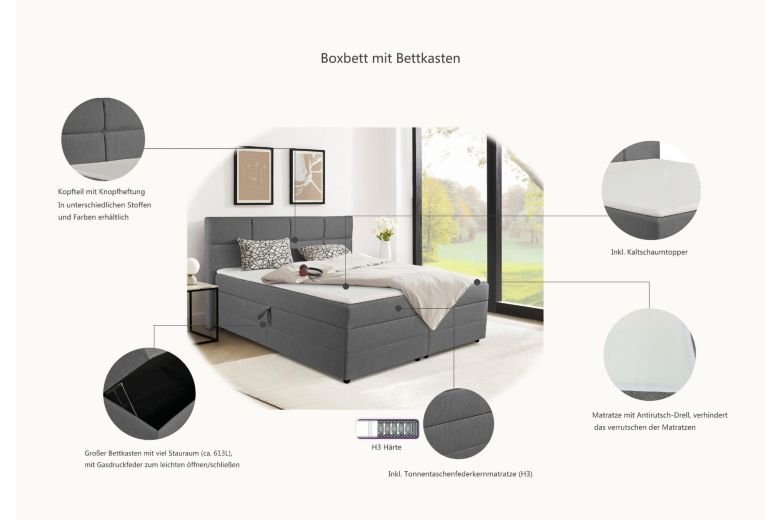 Boxspring bed 180x200 - Fillmore (With storage box)