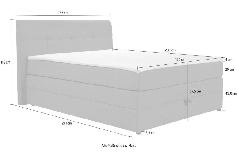 Boxspring bed 120x200 - Finja (With storage box)