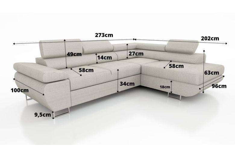 Corner sofa - Anton (Pull-out bed with storage box)
