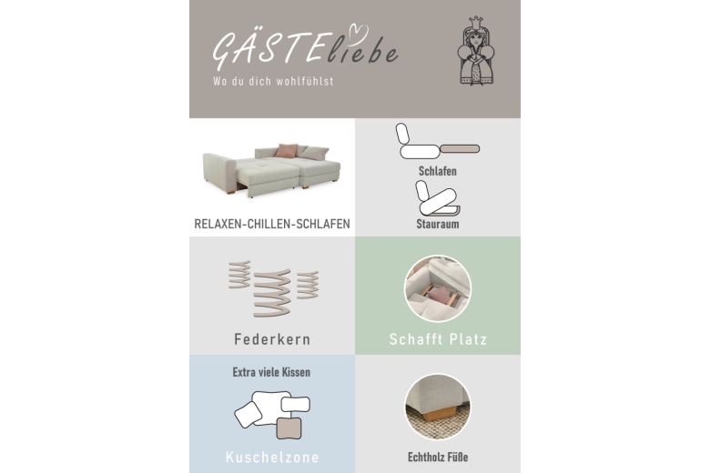 Corner sofa - Kampen (Pull-out bed with storage box)