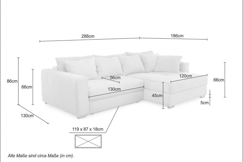 Corner sofa - Kampen (Pull-out bed with storage box)