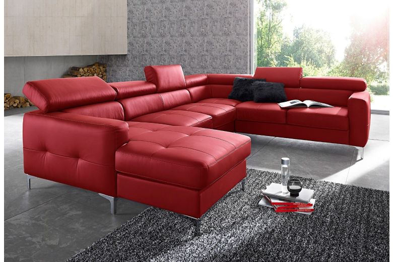 Leather U shape sofa - Sammy (Pull-out with storage box)