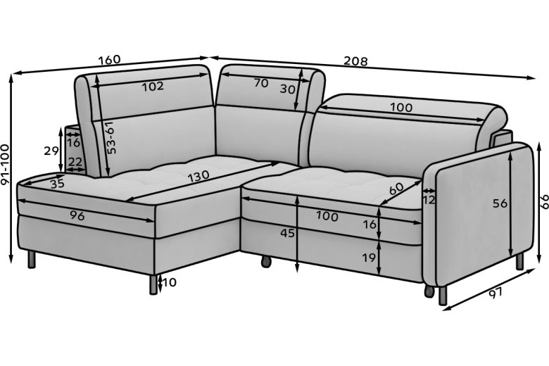 Corner sofa XL - Barea (Pull-out with storage box)