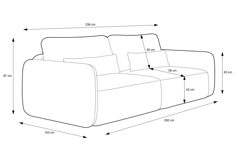 Τριθέσιος καναπές - Mossa (Συρόμενο με κουτί αποθήκευσης)
