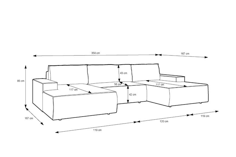 U-образный диван - Sherwood (Pаскладной с ящиком для белья) U-образный диван - Sherwood (Pаскладной с ящиком для белья)