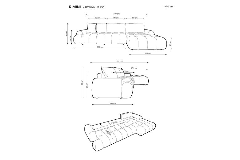 Γωνιακός καναπές - Rimini (Συρόμενο με κουτί αποθήκευσης)