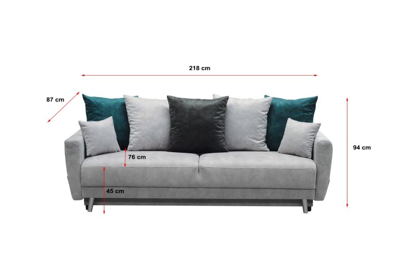 Τριθέσιος καναπές - Mela grey (Συρόμενο με κουτί αποθήκευσης)