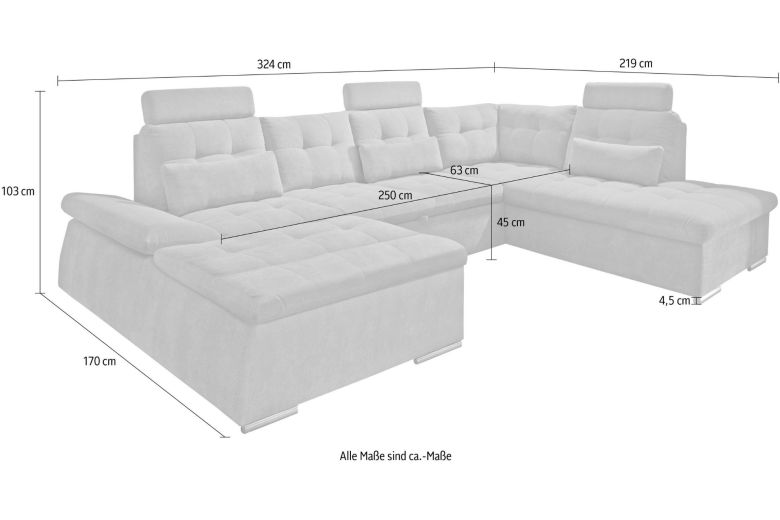 U shape sofa - Nalo (Pull-out bed with storage box)