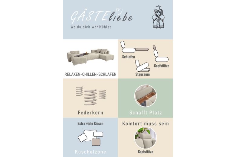 U shape sofa - Orlando (Pull-out bed with storage box)