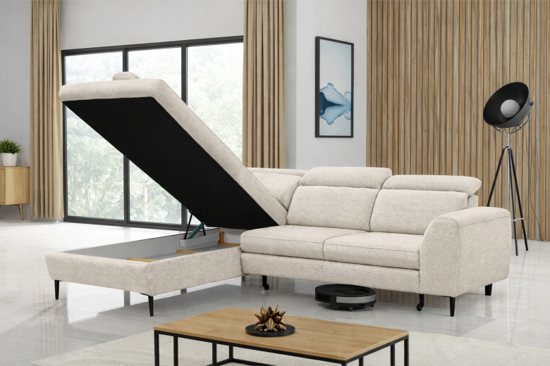 Γωνιακός καναπές XL - Prestona (Συρόμενο με κουτί αποθήκευσης)