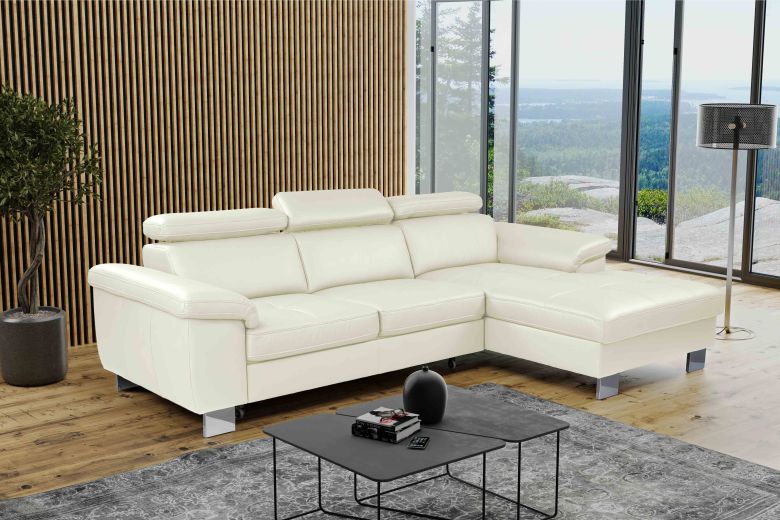 Кожаный Угловой диван - Scandio (Pаскладной с ящиком для белья)