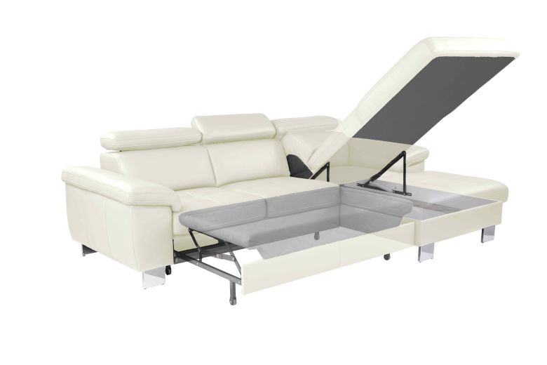 Кожаный Угловой диван - Scandio (Pаскладной с ящиком для белья)