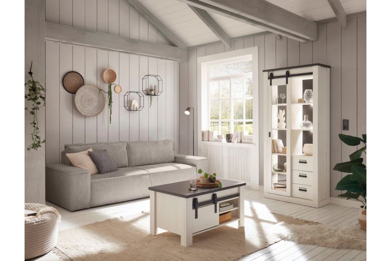 Τριθέσιος καναπές - Sherwood blue cord (Συρόμενο με κουτί αποθήκευσης)