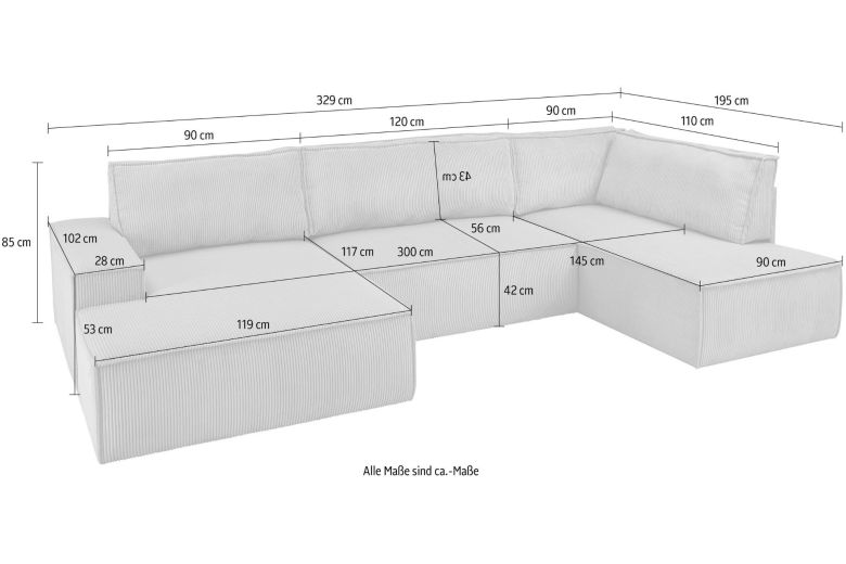 U shape sofa - Sherwood (Pull-out bed with storage box)