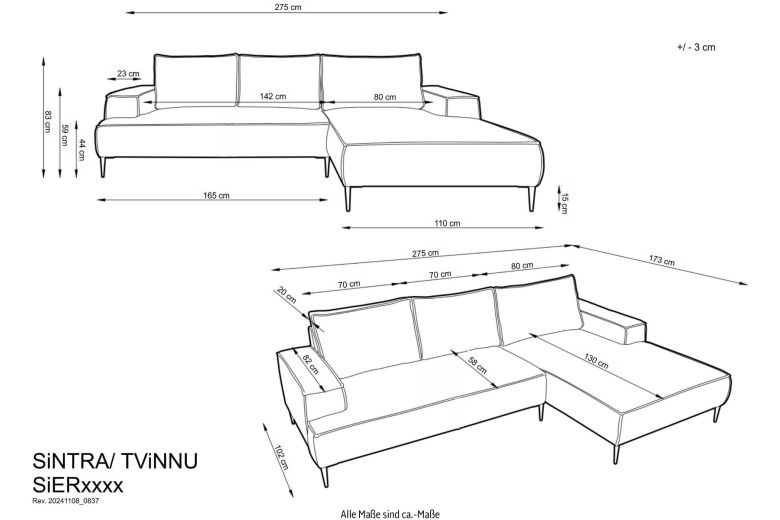 Corner sofa - Tvinnu with footstool