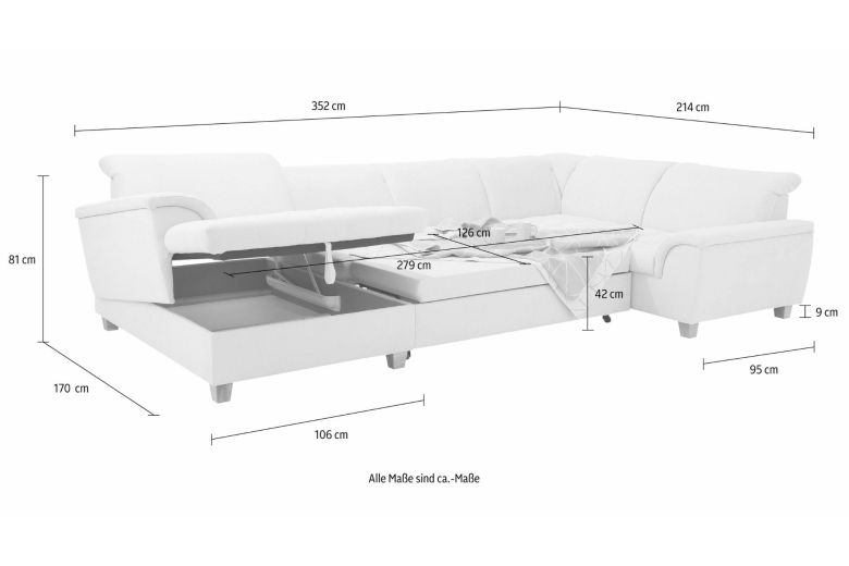 U shape sofa - Lyla (Pull-out with storage box)