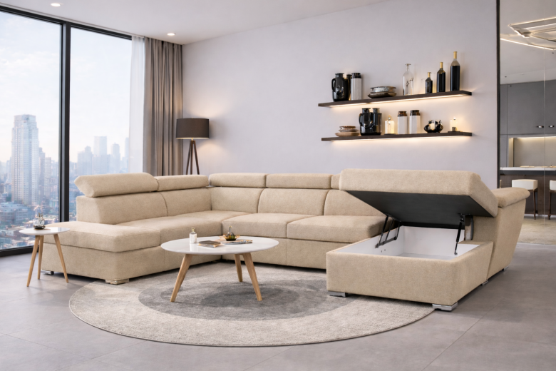 U shape sofa - London (Pull-out bed with storage box)