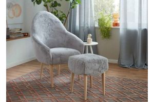 Chair - Fluffy with a footstool grey
