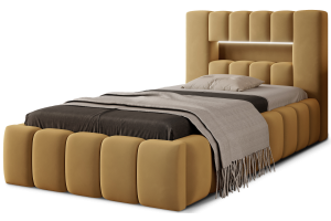 Kровать с обивкой 90x200 - Bed Lamica, metal frame, gas lift, bedding box 90x200 (Pаскладной с ящиком для белья)